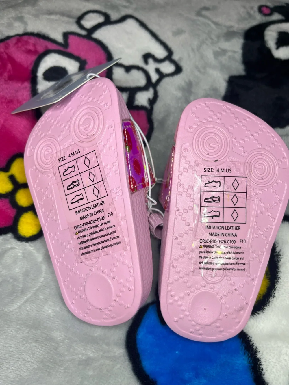 Pink Kids Slide Sandals with Holographic Fruit Strap Sz Girls 4C Shoes NEW NWT